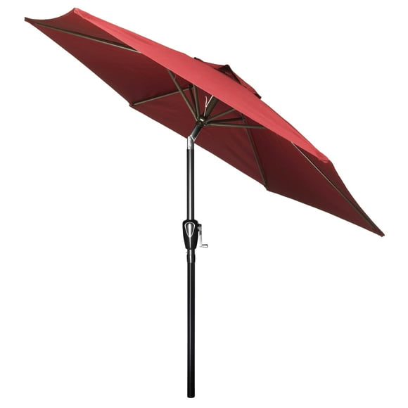 Sombrilla de patio Simple Deluxe de 2,3 m para exteriores con inclinación y manivela, color rojo