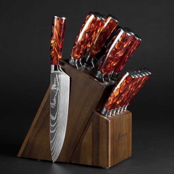 Juego de Bloque de Cuchillos Senken 16 Piezas Damascus Rojo