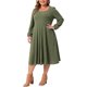 thumbnail image 4 of Agnes Orinda Trajes de Halloween para Mujeres Tallas Grandes Vestido de Manga Larga Cuello Cuadrado Bolsillos Casual Flowy A Line Midi Vestidos de Punto 2X Verde Militar, 4 of 6