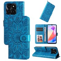 Funda Tipo Cartera Foxdock Para Honor X6A , Diseño Girasol En Relieve, Cuero Pu, Cierre Magnético, Soporte Y Tarjetero