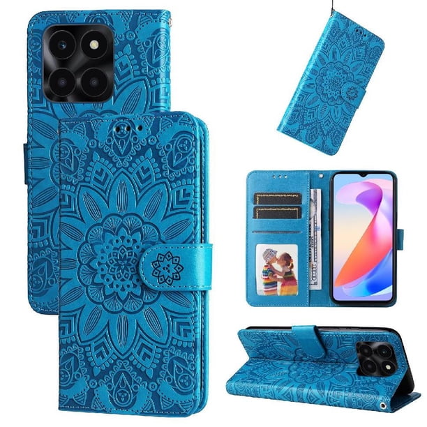 Funda tipo cartera FOXDOCK para Honor X6A , diseño girasol en relieve, cuero PU, cierre magnético, soporte y tarjetero