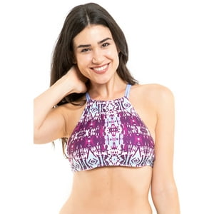 Samia - Bikini Peto Cuello Alto Cruzado Estampado Rosado Xl