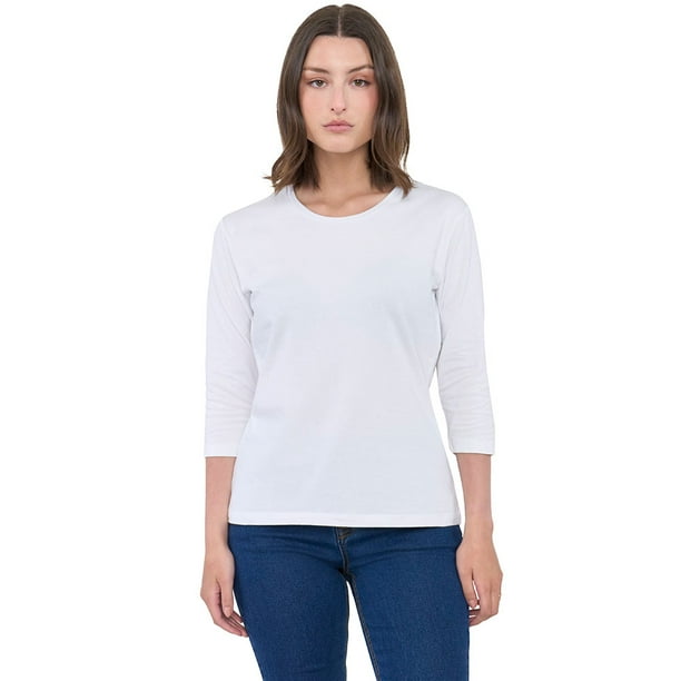 Polera Mujer Algodón Manga 3/4 Blanco Corona