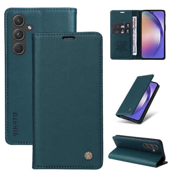 Funda Billetera de Cuero para Samsung Galaxy A55 5G con Tarjetero y Soporte - Tapa Magnética Azul