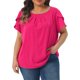thumbnail image 1 of Agnes Orinda Blusas de Verano para Mujer Tallas Grandes de Trabajo con Mangas Cortas Plisadas Cuello Redondo Mangas de Tulipán 1X Rosa Fucsia, 1 of 6