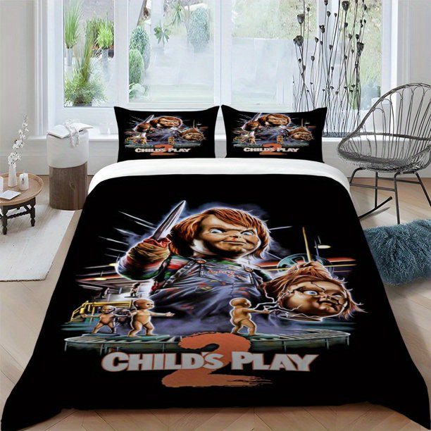 Horror Character Chucky Return Print Set: 1 Duvet Cover + 2 Pillowcases High-Density Polyester