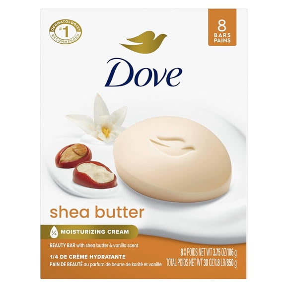 Jabón Dove Shea Butter, 8 barras de crema humectante