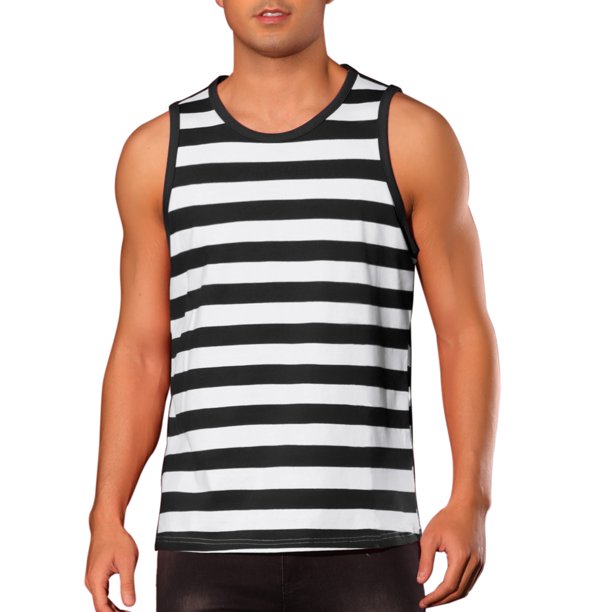 INSPIRE CHIC Regreso a Clases Camiseta de Tirantes a Rayas para Hombre Cuello Redondo Sin Mangas Ajuste Regular Chaleco Casual de Verano S Negro Blanco