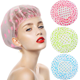thumbnail image 1 of 3 gorros de plástico EVA impermeables, elásticos y reutilizables para el cabello, para salón de belleza, spa, baño, con banda elástica de encaje y estampado floral, protección ambiental., 1 of 8