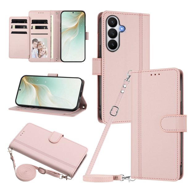Funda Tipo Libro para Samsung Galaxy S26 con Ranuras para Tarjetas, Rosa