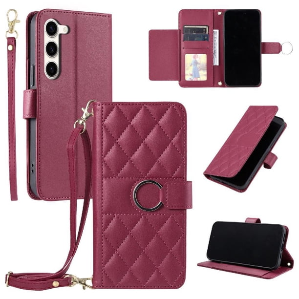 Funda tipo billetera FOXDOCK para Samsung Galaxy S23 – Tapa abatible con correa para mujer