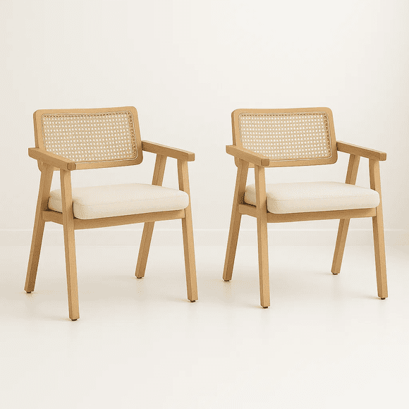Pack de 2 Sitiales Acolchado Chandigarh Butaca Rattan - Madera