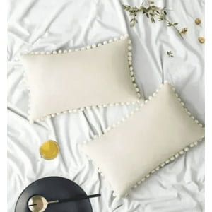 Genérico - Pack De 2 Fundas De Cojín Terciopelo Con Pompones 30X50 Cm Blanco