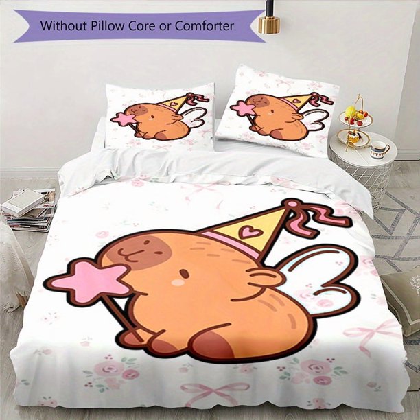 3pcs Capybara-Themed Bedding Set - Includes 1 Cover & 2 Pillowcases, Breathable Polyester, Machine Washable - Perfect for All Seasons, Zipper Closure, Digital Print, Allseason Comfort|Playful Design|Z