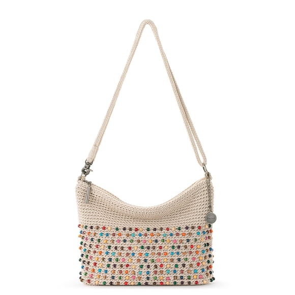 Bolso bandolera The Sak Lumi tejido a mano con cremallera, color crudo