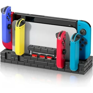 Genérico - Base De Carga Compatible Con Nintendo Switch Y El Modelo Oled, Estación De Carga De Mandos Mejorada Con 8 Ranuras De Almacenamiento De Juegos-Negro