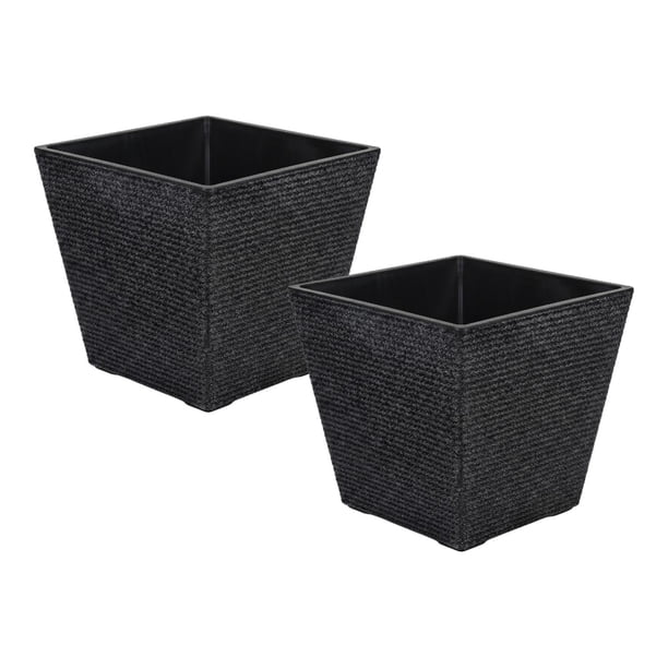 Set 2 Macetero Plastico Bajo Premium Base Cuadrada Conica S negro
