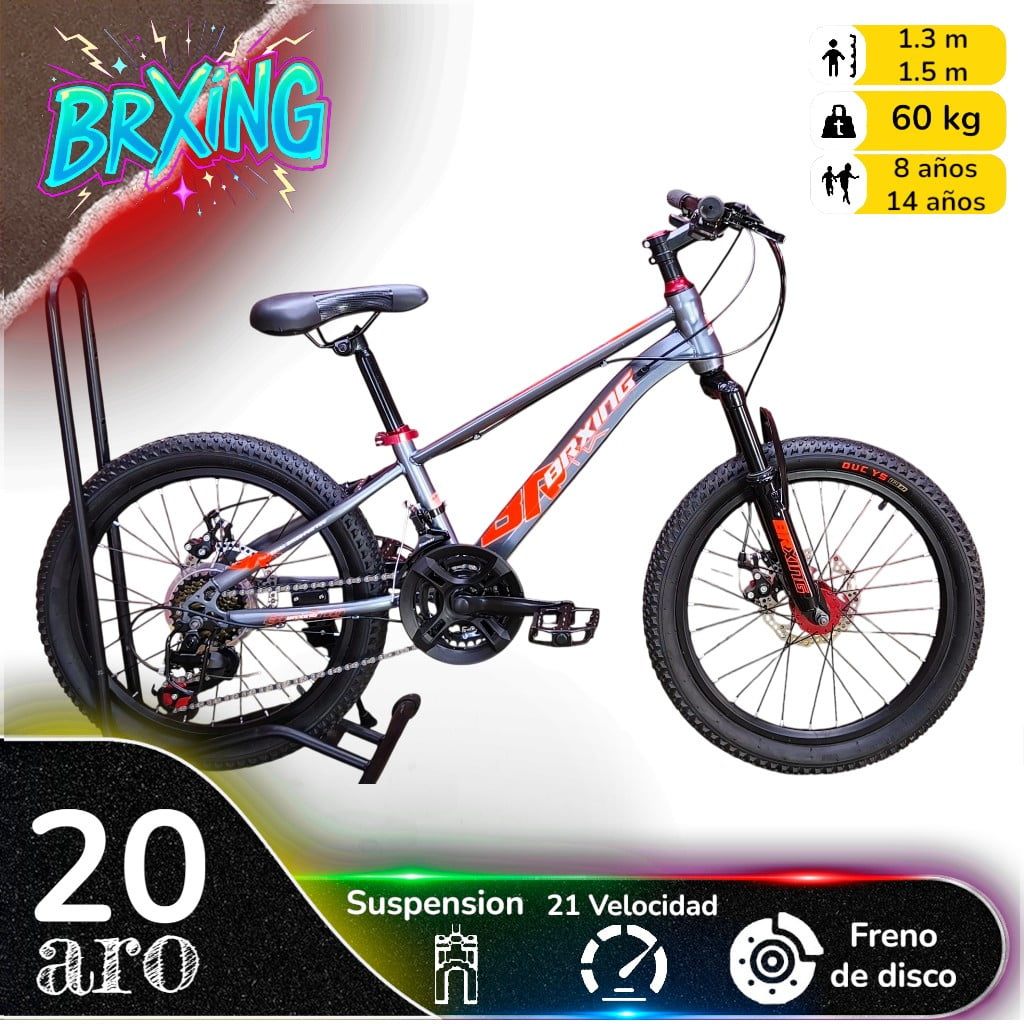 Vipnetwork - Bicicleta Aro 20 Brxing Con Freno Disco Y 21 Vel. Gris Log Naranjo Mr