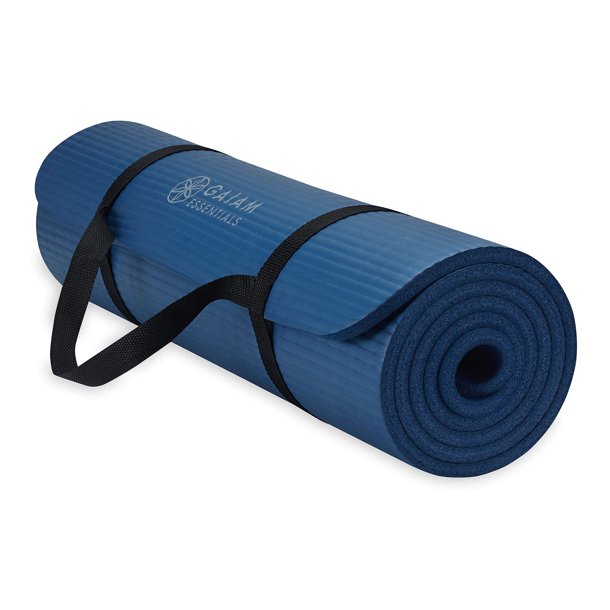 Esterilla De Yoga Gaiam Essentials Thick Fitness De 10 Mm Con Soporte Azul Marino