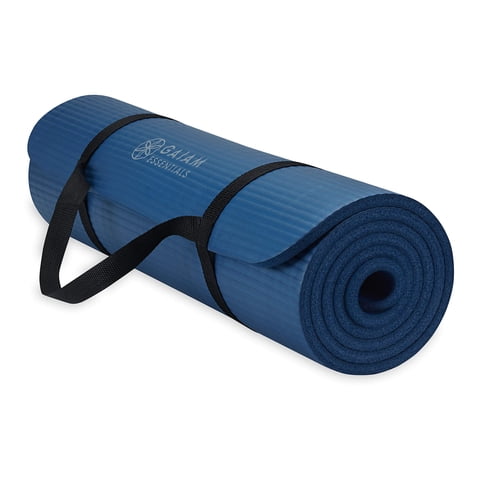 Esterilla De Yoga Gaiam Essentials Thick Fitness De 10 Mm Con Soporte Azul Marino