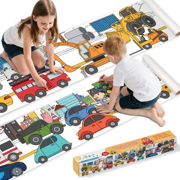Rollo de Papel para Colorear Flamax 3 m Adhesivo para Niños – Tema Vehículos