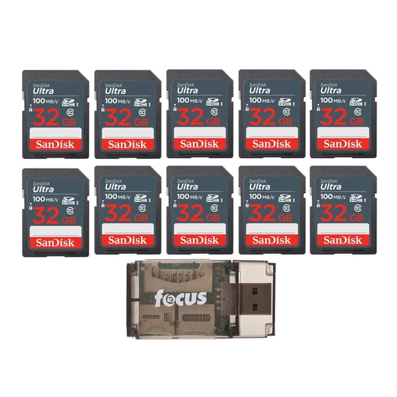 SanDisk 32GB Ultra SDHC Paquete de 10 Tarjetas de Memoria con Lector USB