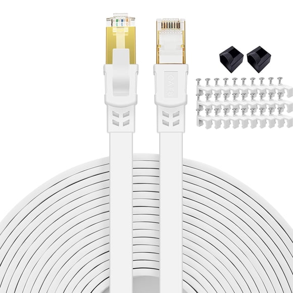 Cable Ethernet QIFGUO Cat 8, plano, 2000 Mhz, 40 Gbps, blanco