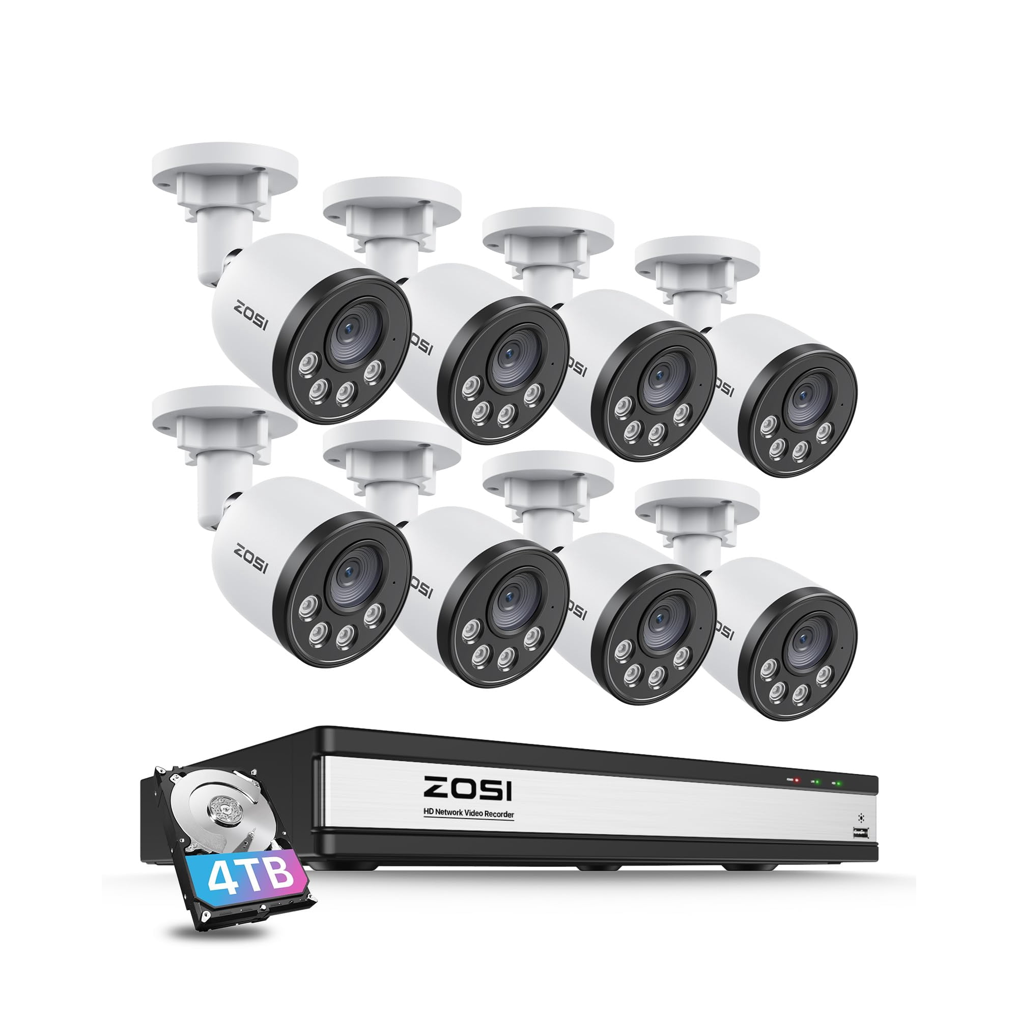 Sistema De Cámaras De Seguridad Zosi 4k 16ch Con Audio 8 Cámaras De 4 Tb