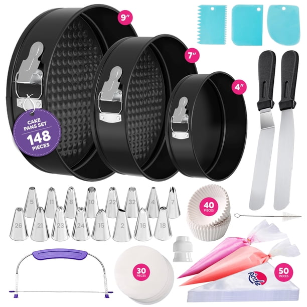 Juego de Utensilios de Repostería RICCLE 148 piezas - Set de Moldes desmontables (10, 18 y 23 cm)