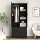 thumbnail image 3 of 2 Door Wood Wardrobe for Bedroom with Hanging Clothing Rod inside the Cabinet and 2 Drawers for Storage Organization, Built-in induction light Multifunctional Closet with Mirror, Black, 3 of 3