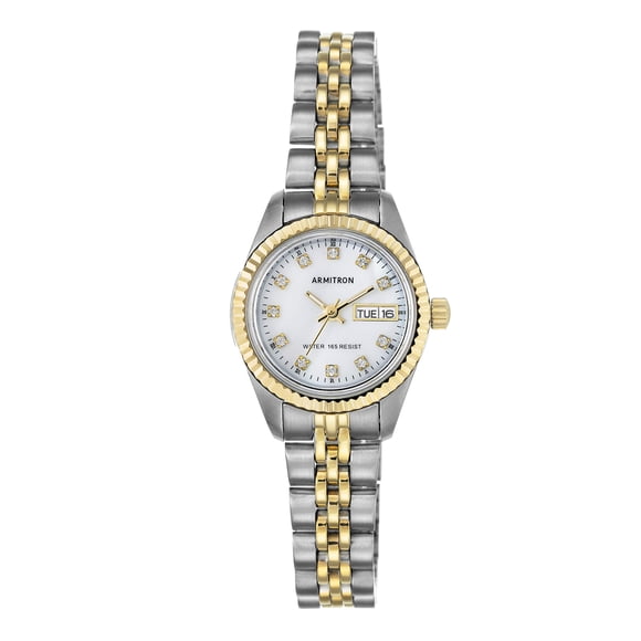 Reloj Armitron 75/2475MOP para mujer, cristal auténtico, bicolor