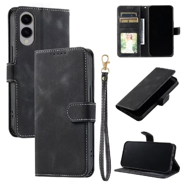 Funda Cartera para Samsung Galaxy S25 Edge Tapa con Ranuras, Soporte y Correa Negro