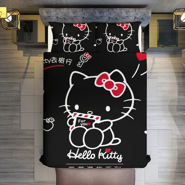 Hello Kitty Romantic Series 3 Pieces Duvet Cover Set Full Size Super Soft Fade Resistant Microfiber