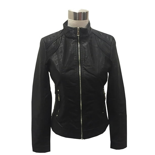 Chaqueta Cuero Chf64 Negro Mujer