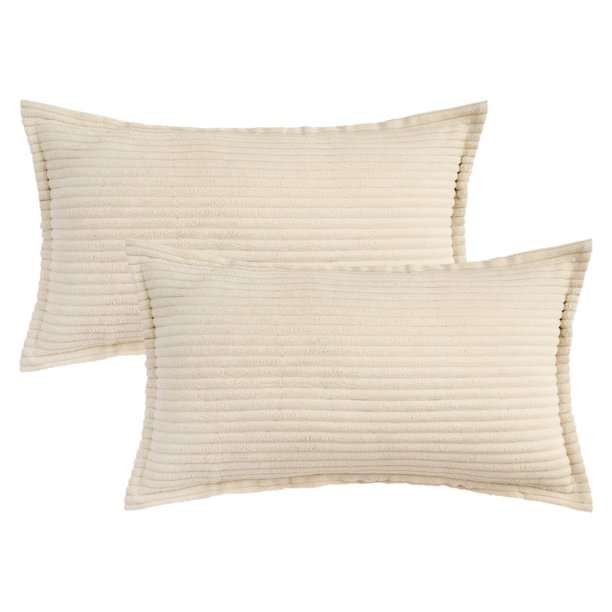 REGALWOVEN Fundas de Cojín Decorativas a Rayas Paquete de 2 Fundas de Almohada Suaves para Sofá Decoración del Hogar Beige 12" x 20"
