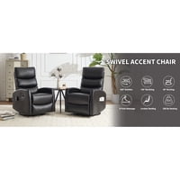M&Ms - Heat Massage Manual Recliner Chair With Rocker And Swivel In Fabric For Living Room, Black