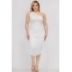 thumbnail image 1 of Saronite Vestido Midi Ajustado de un Solo Hombro con Fruncido, Sexy y Liso, Blanco (Talla Grande para Mujer), 1 of 5