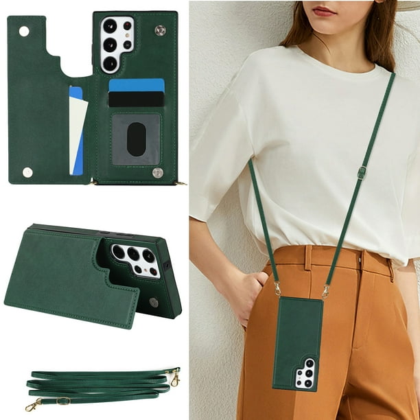 Crossbody PU Leather Case For Samsung Galaxy S23 S22 Plus Note 20 Ultra Wallet Card Slot Stand Holder Phone Bag Cover