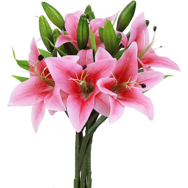 Paquete De 5 Flores Artificiales De Lirio De Tacto Real, Flores Falsas Para Boda, Hogar, Fiesta, Jardín, Tienda, Oficina, Decoración De Flores De Lirio De Plástico Falso.