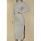 thumbnail image 3 of Vestido De Cuello Alto De Punto Suave Y Mullido Con Abertura En El Muslo, 3 of 11