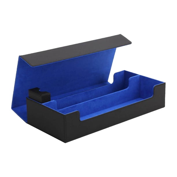 Estuche organizador para guardar y transportar barajas de cartas coleccionables estándar con cierre magnético. Capacidad para 550 cartas, con divisor, resistente para TCG. azul2