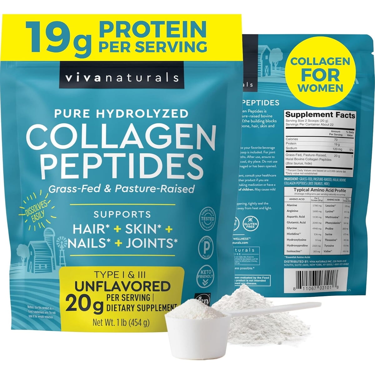 Colágeno Viva Naturals Peptides 1 Lb Sin Sabor