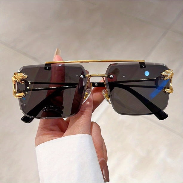 Stylish Rimless Sunglasses for Women & Men - UV400 Protection, Animal Decor & Gradient Lens - Perfect for Beach Parties!