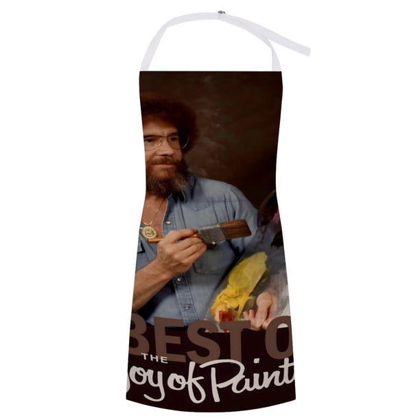 Bob Ross: El Placer de Pintar delantal temático para cocinar, esencial para el hogar, delantal de barbacoa/bufanda de cocina con bolsillos para hombres y mujeres, regalo para el hogar
