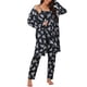 thumbnail image 1 of Conjunto de Pijama de 3 Piezas para Mujer INSPIRE CHIC Camiseta de Tirantes Finos con Pantalones de Pierna Ancha y Bata a Juego Estampado Floral Conjunto de Descanso 2XL Negro, 1 of 6