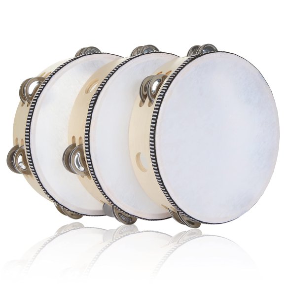 Pandereta EOEXN de madera de 8 pulgadas con cascabeles metálicos para adultos (x3)