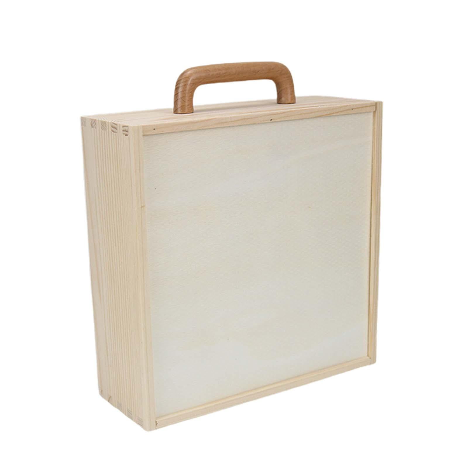 Magideal - Caja De Madera Con Asa Cajas De Regalo De Madera Para Regalos Con Tapa Caja De Recuerdo Portátil Sin Pintar Joyero Para Decoración Del Hogar , Tapa De Madera Grande
