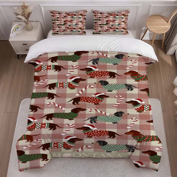 Christmas Dog Sweater Printed Duvet Cover Set Themed Bedding Three-Piece Set with Pillowcases