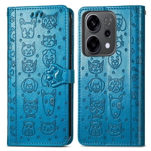 Funda Cartera Foxdock Para Oppo Reno 14 5G , Flip Pu Con Relieve De Gatos Y Perros, Tarjetero Y Soporte