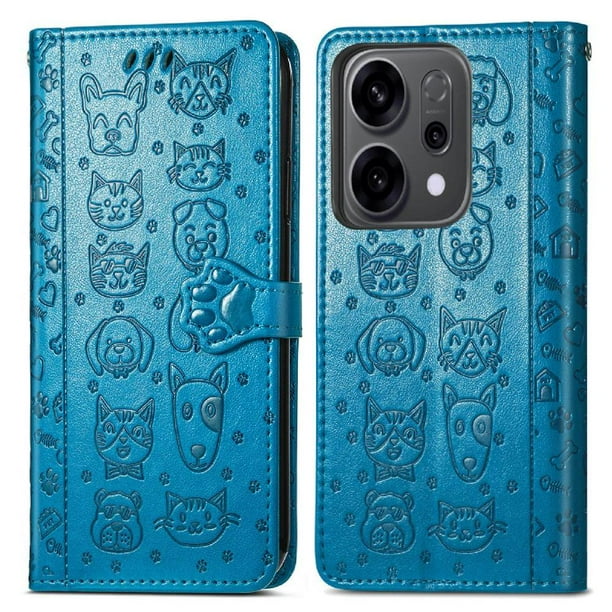 Funda Cartera FOXDOCK para OPPO Reno 14 5G , Flip PU con Relieve de Gatos y Perros, Tarjetero y Soporte